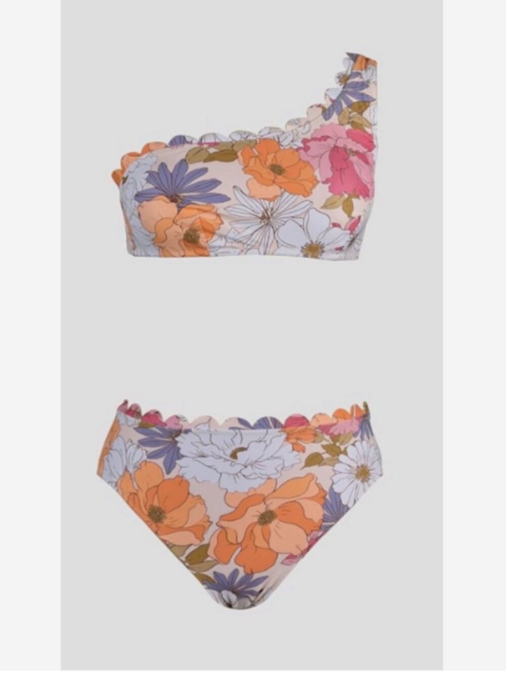 Cupshe "Hazy Tenderness Flower" One-Shoulder Top & Hipster Bikini Set, Sz M NWT